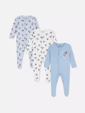 0-24 ay | 3’lü paket Disney’in Mickey Mouse çıtçıtlı pijama tulumları