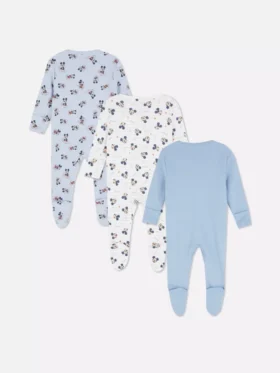 0-24 ay | 3’lü paket Disney’in Mickey Mouse çıtçıtlı pijama tulumları