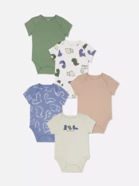 0-36 ay | 5’li paket dinozor desenli kısa kollu bodysuit