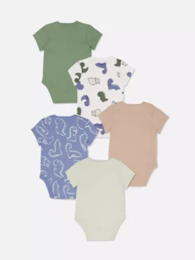 0-36 ay | 5’li paket dinozor desenli kısa kollu bodysuit