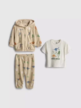 0-36 ay | Jurassic World tişört, kapüşonlu sweatshirt ve eşofman altları takımı
