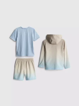 1,5-7 yaş | 3 parçalı spor gömlek, şortlar ve kapüşonlu sweatshirt takımı