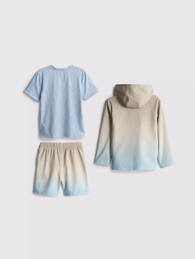 1,5-7 yaş | 3 parçalı spor gömlek, şortlar ve kapüşonlu sweatshirt takımı 1,5-7 yaş | 3 parçalı spor gömlek, şortlar ve kapüşonlu sweatshirt takımı