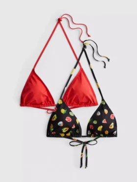 2’li paket baskılı üçgen bikini üstü