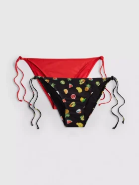 2’li paket desenli, yandan bağlamalı bikini altları
