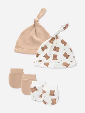 2’li paket yenidoğan ayıcık şapka ve eldiven takımı