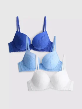 3’lü paket A-E beden dantelli push-up sütyenler
