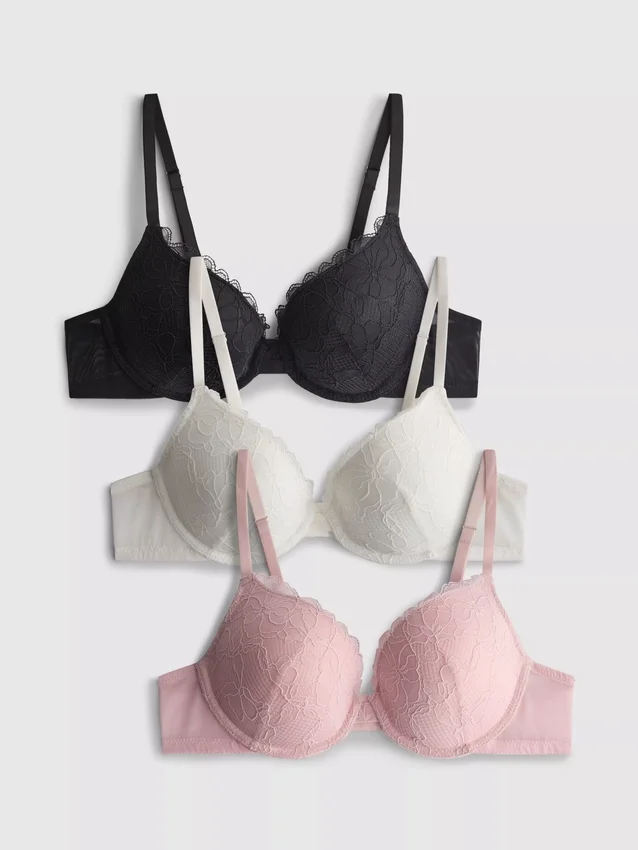 3’lü paket, baştan aşağı dantelli push-up sütyenler 3’lü paket, baştan aşağı dantelli push-up sütyenler