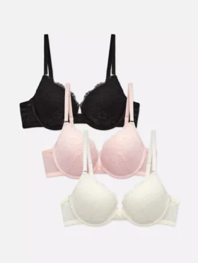 3’lü paket dantelli push-up dolgulu derin dekolteli sütyenler