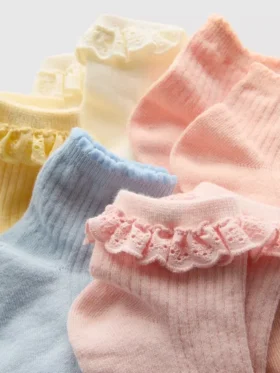 5’li paket nervürlü fırfırlı çeyrek boy çorap