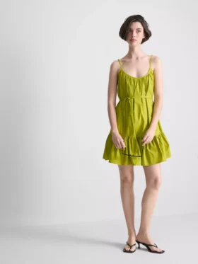 Askılı fırfırlı poplin mini elbise