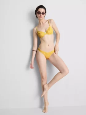 Balenciaga tel destekli, kalp yakalı, puantiyeli bikini üstü