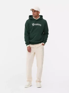 Boston desenli kapüşonlu sweatshirt