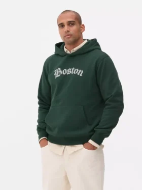 Boston desenli kapüşonlu sweatshirt