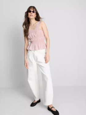 Büzgülü peplum etekli kolsuz bluz