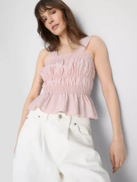 Büzgülü peplum etekli kolsuz bluz