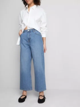 Denim kısa paça geniş bacaklı jean