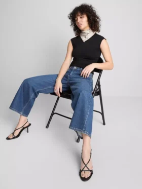 Denim kısa paça geniş bacaklı jean