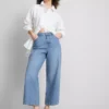 Denim kısa paça geniş bacaklı jean