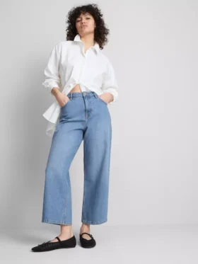 Denim kısa paça geniş bacaklı jean