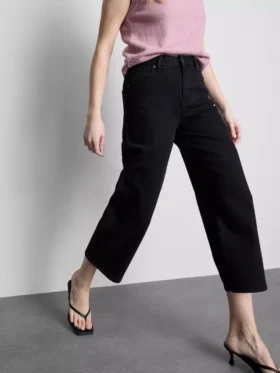Denim kısa paça geniş bacaklı jean
