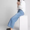 Denim kısa paça geniş bacaklı jean