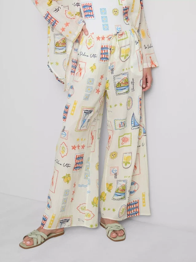 Desenli geniş paça plaj pantolonu Desenli geniş paça plaj pantolonu