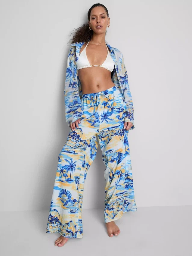 Desenli geniş paça plaj pantolonu Desenli geniş paça plaj pantolonu