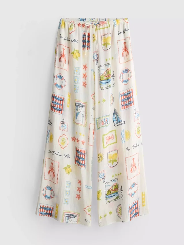 Desenli geniş paça plaj pantolonu Desenli geniş paça plaj pantolonu