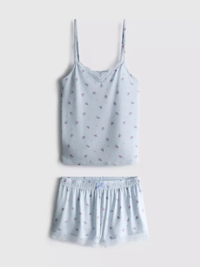 Desenli kaşkorse ve şort pijama Desenli kaşkorse ve şort pijama