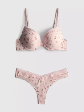 Desenli push-up sütyen ve tanga takımı