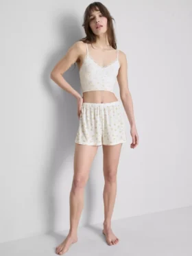 Dikişsiz baskılı kısa pijama cami