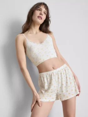 Dikişsiz baskılı kısa pijama cami