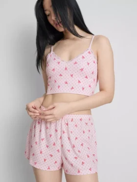 Dikişsiz baskılı kısa pijama cami