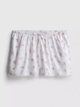 Dobby pamuklu çiçek desenli pijama şortu