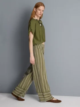Dokulu çizgili geniş paça pantolon