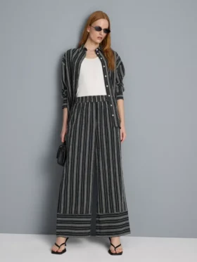 Dokulu çizgili geniş paça pantolon
