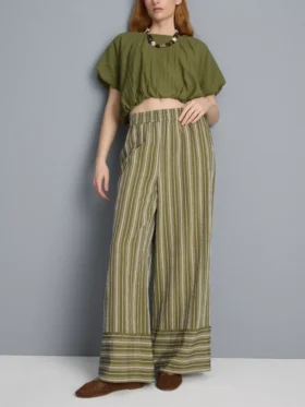 Dokulu çizgili geniş paça pantolon