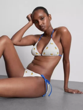 Dokulu limon desenli üçgen bikini üstü