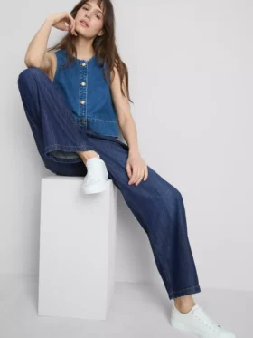 Düz paça denim eşofman altı