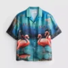 Flamingo desenli kısa kollu düğmeli şort gömleği Flamingo desenli kısa kollu düğmeli şort gömleği