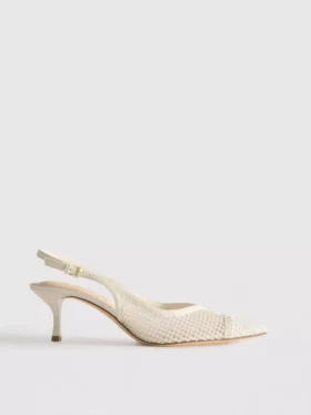 Geniş kalıplı file slingback topuklu ayakkabılar