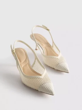 Geniş kalıplı file slingback topuklu ayakkabılar
