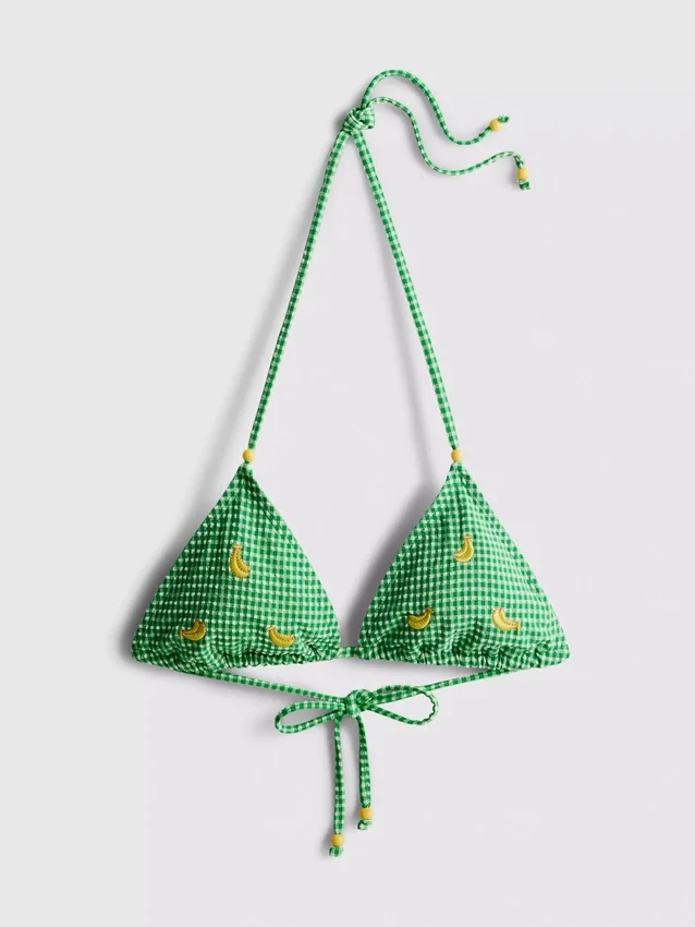 Gingham desenli muz desenli üçgen bikini üstü Gingham desenli muz desenli üçgen bikini üstü