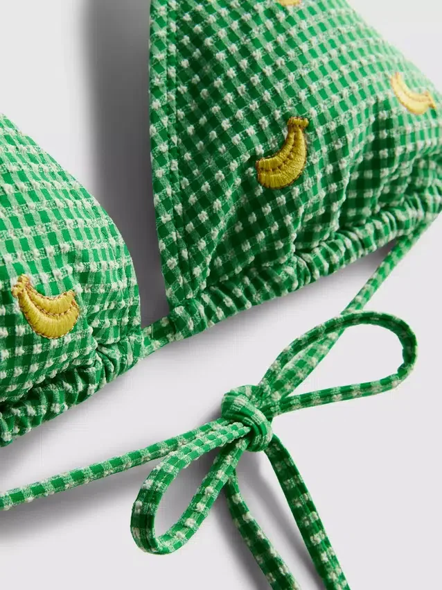 Gingham desenli muz desenli üçgen bikini üstü Gingham desenli muz desenli üçgen bikini üstü