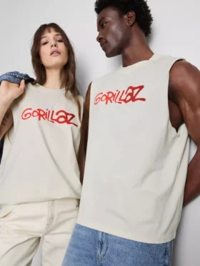 Gorillaz desenli kolsuz tişört