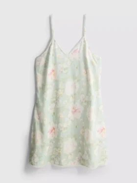 Çiçek desenli dantel süslemeli slip elbise