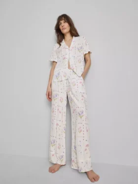 Çiçek desenli geniş paça pijama altları