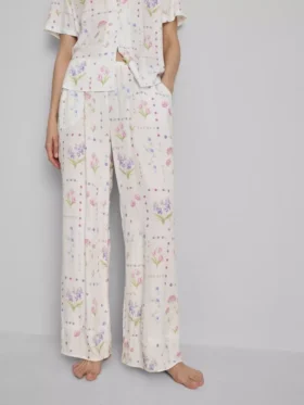 Çiçek desenli geniş paça pijama altları