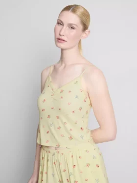 Çiçek desenli nervürlü cami pijama üstü